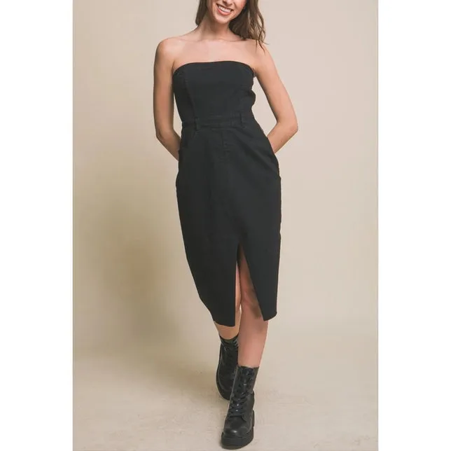 Strapless Denim Midi Dress