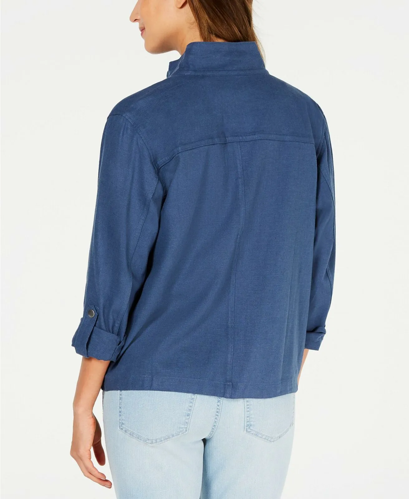 Style & Co. Women's Zip-Up Roll-Tab-Sleeve Jacket Uniform Blue XL