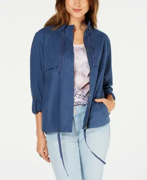 Style & Co. Women's Zip-Up Roll-Tab-Sleeve Jacket Uniform Blue XL