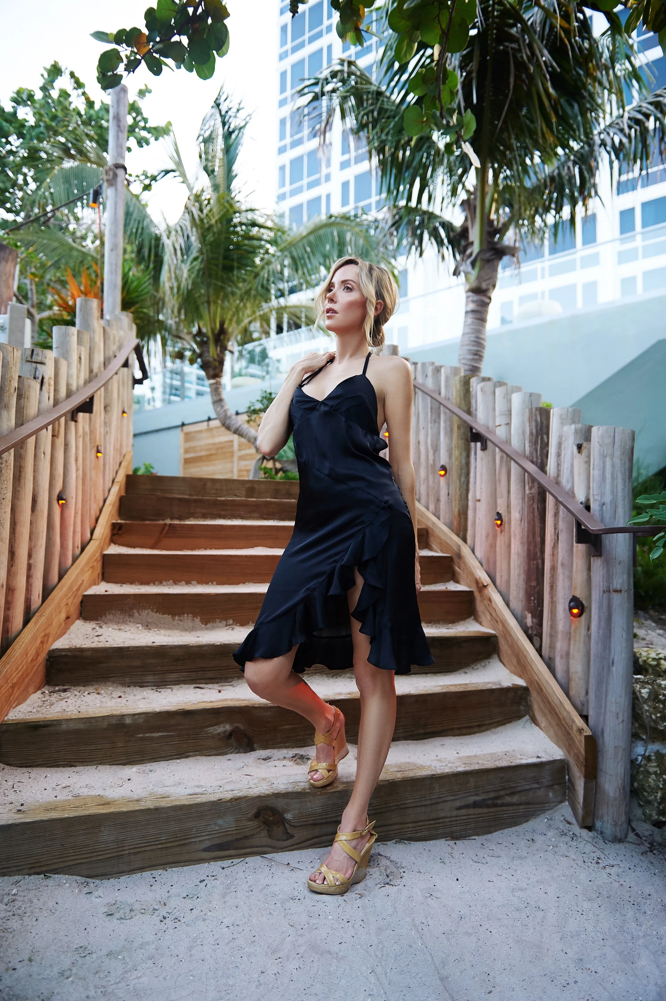 SukiSo Women's Halter Tulum Ruffle Dress in Black