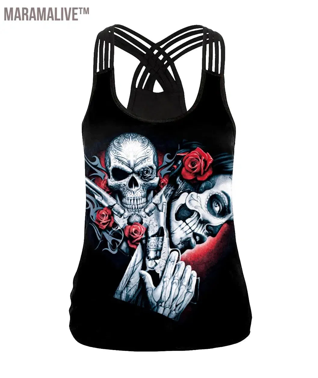 Summer Skull Girl Digital Printed Women's Tank Tops Fantastic Gothic Style Sling Top Sexy Backless Vest