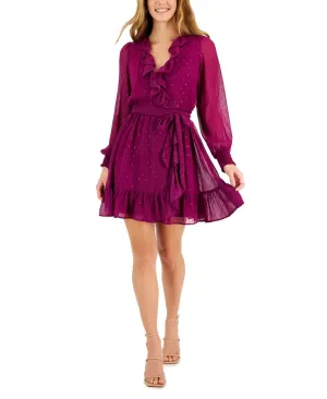 Taylor Women's Metallic Clip-Dot Chiffon Fit & Flare Dress 3128M Purple 4