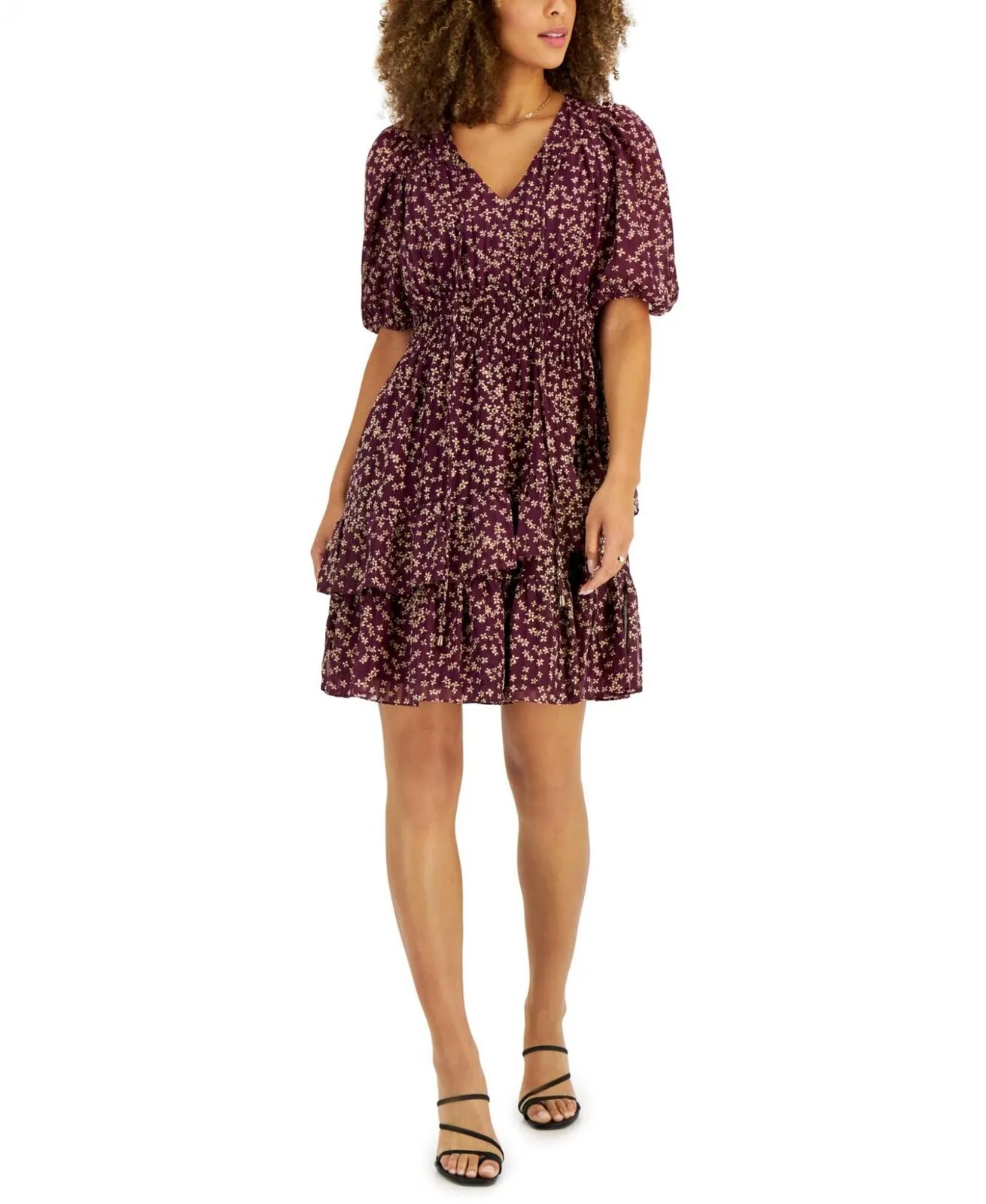 Taylor Women's Tiered-Hem Peasant Dress 2971M Latte Purple 2