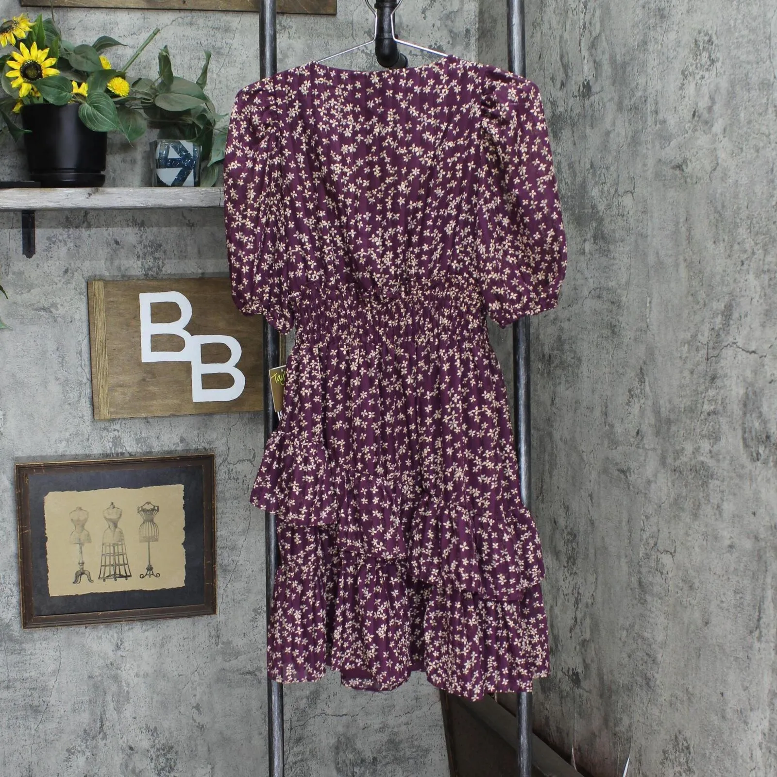 Taylor Women's Tiered-Hem Peasant Dress 2971M Latte Purple 2