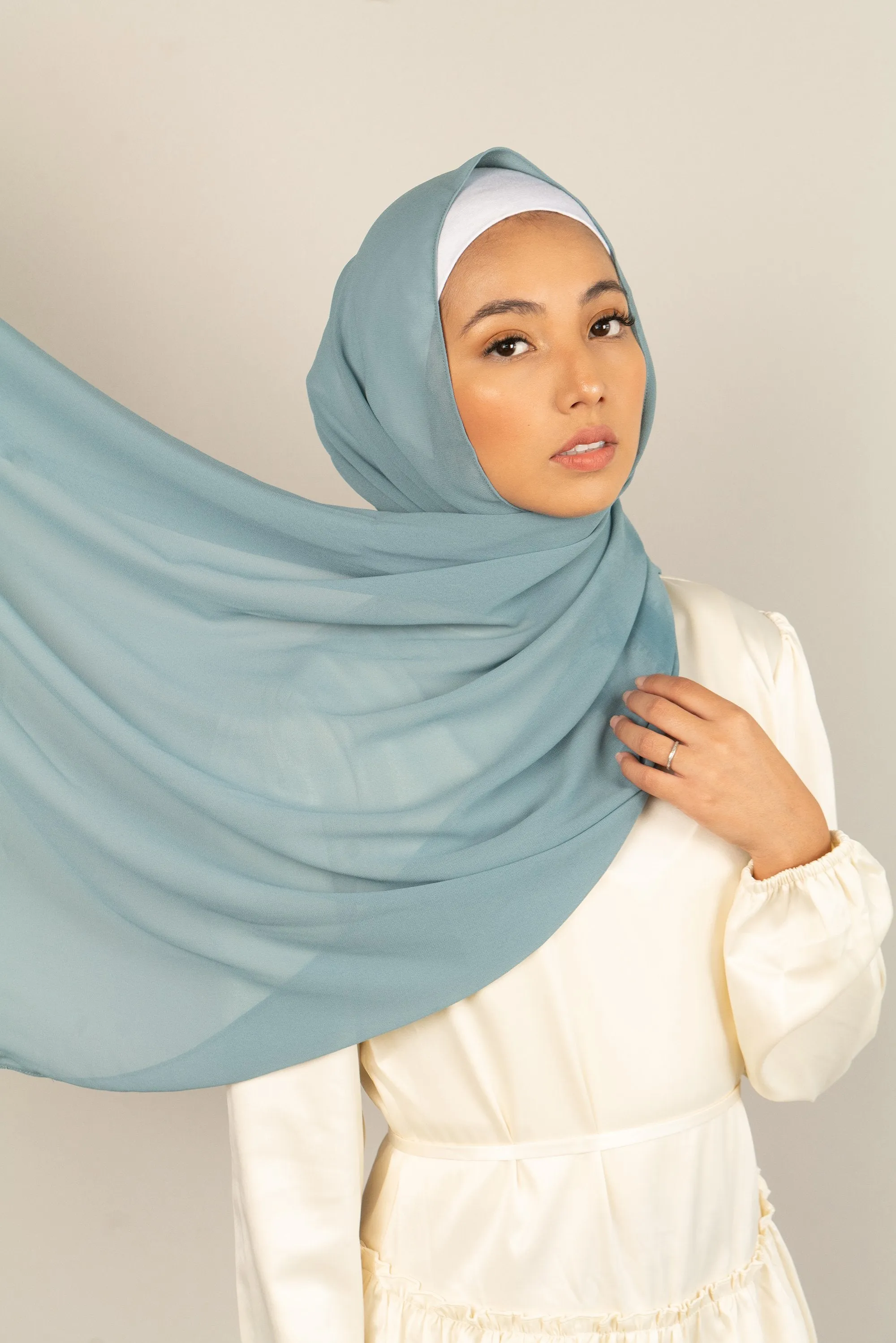 TEAL AZURE Georgette Chiffon Scarf