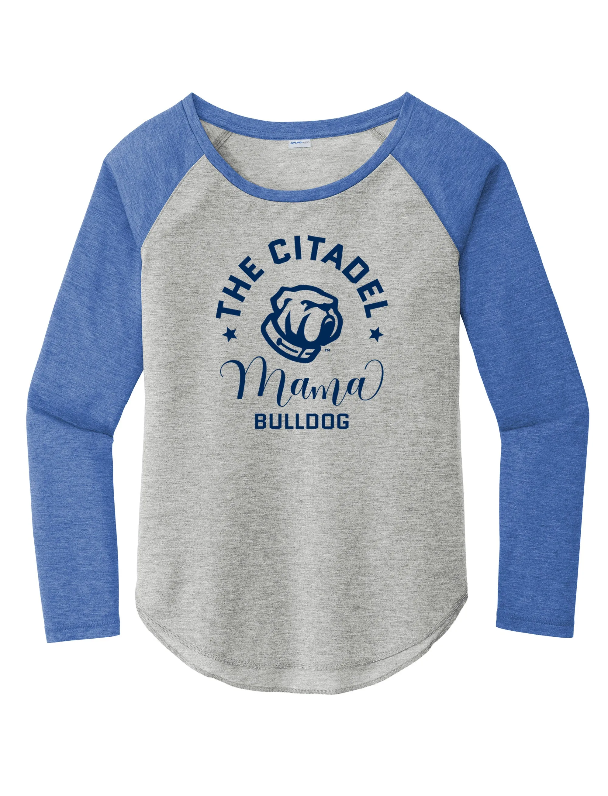The Citadel, Mama Bulldog Ladies Long Sleeve Tri-Blend Wicking Scoop Neck Raglan Tee Shirt