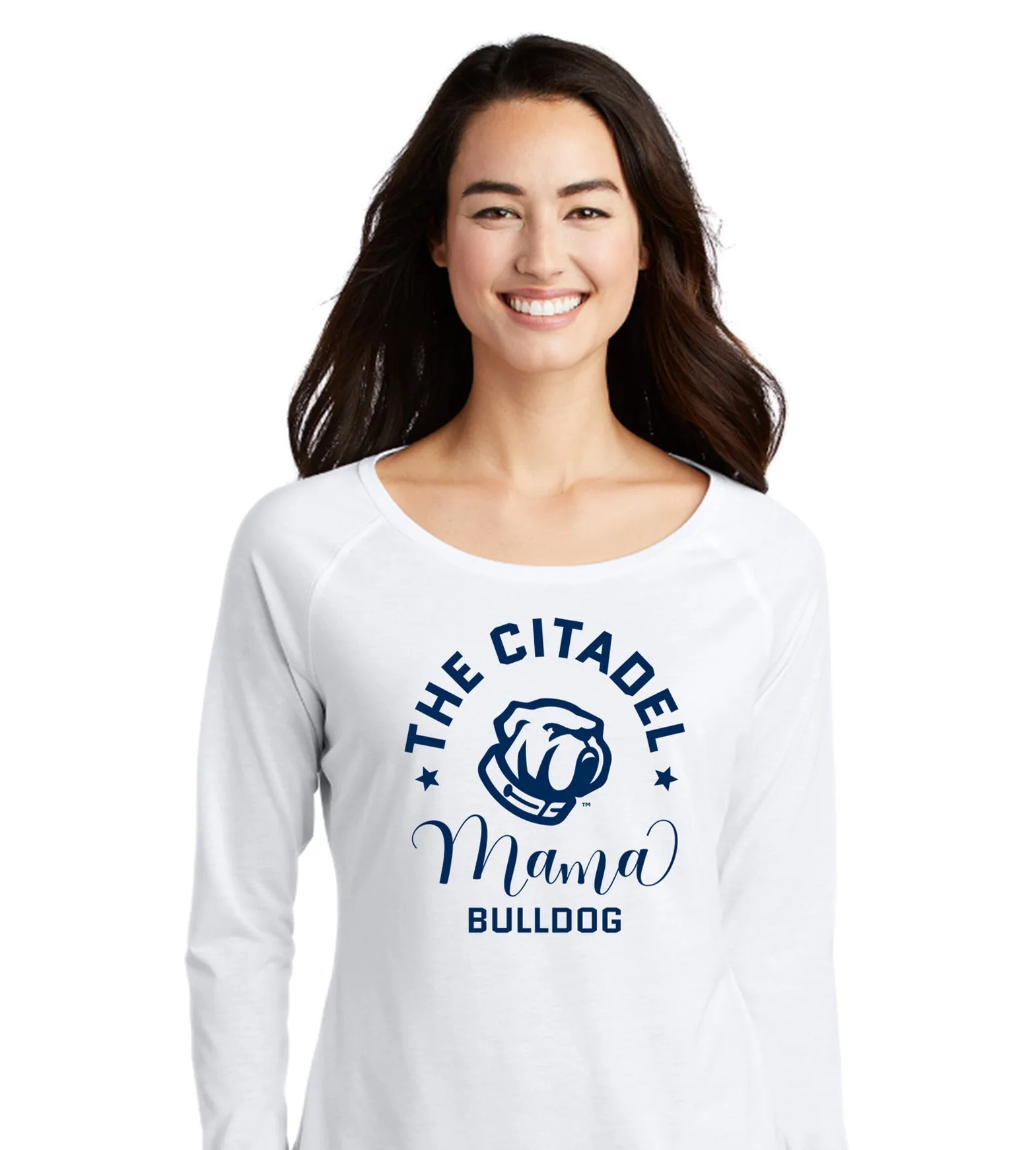 The Citadel, Mama Bulldog Ladies Long Sleeve Tri-Blend Wicking Scoop Neck Raglan Tee Shirt
