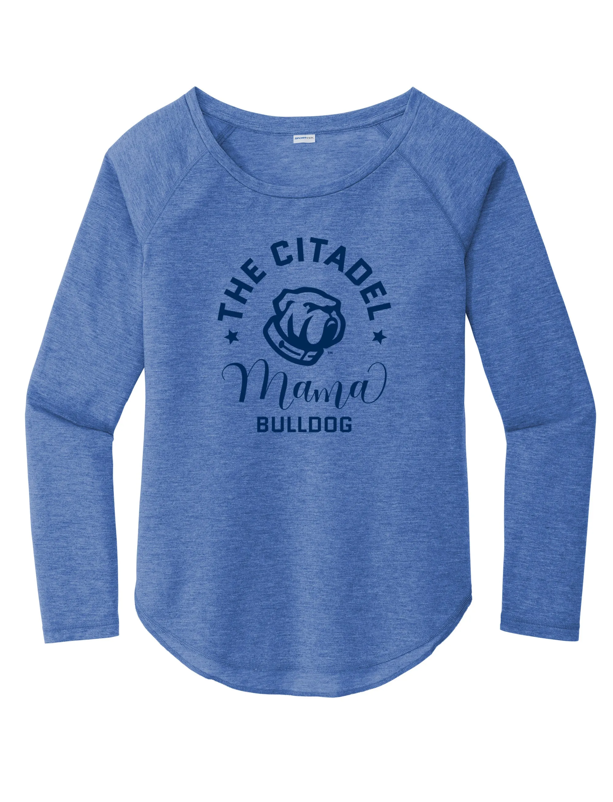 The Citadel, Mama Bulldog Ladies Long Sleeve Tri-Blend Wicking Scoop Neck Raglan Tee Shirt