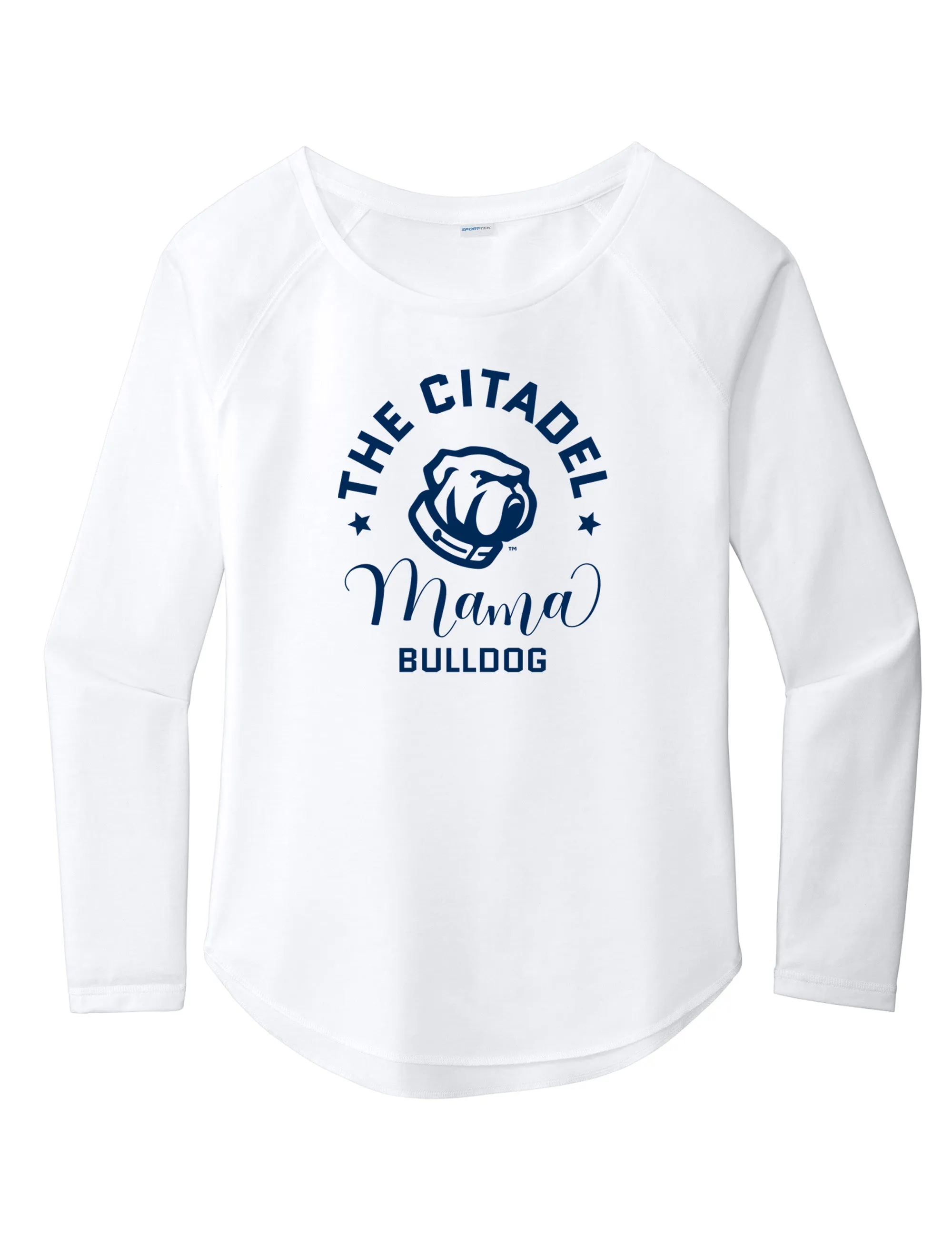 The Citadel, Mama Bulldog Ladies Long Sleeve Tri-Blend Wicking Scoop Neck Raglan Tee Shirt