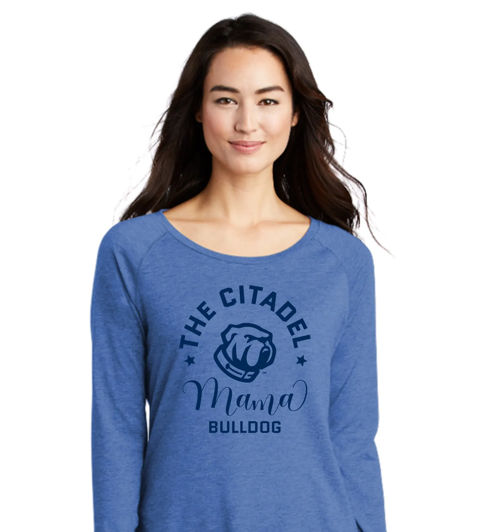 The Citadel, Mama Bulldog Ladies Long Sleeve Tri-Blend Wicking Scoop Neck Raglan Tee Shirt