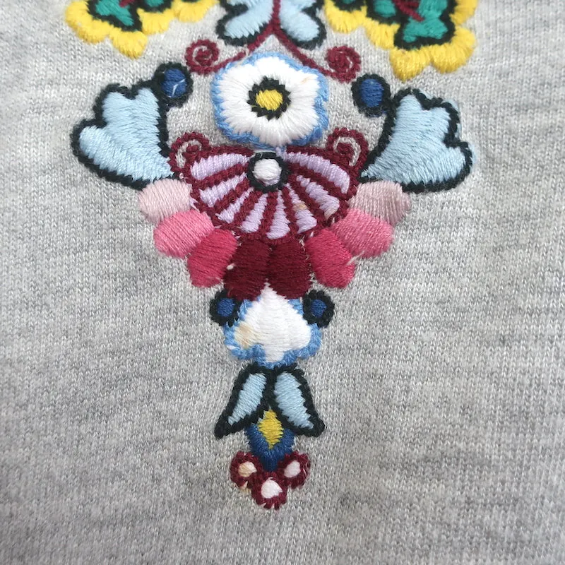 THE GREAT Floral Embroidered College Sweatshirt Heather Gray Size 2