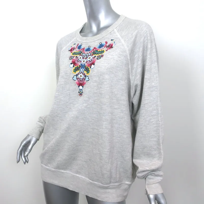 THE GREAT Floral Embroidered College Sweatshirt Heather Gray Size 2