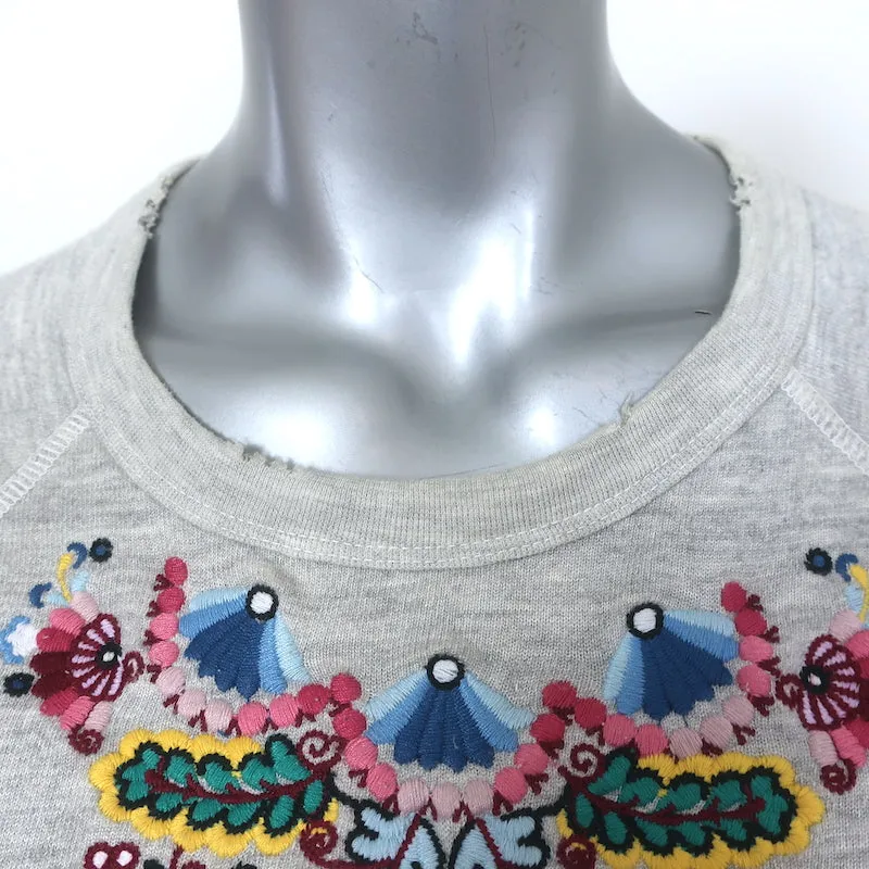 THE GREAT Floral Embroidered College Sweatshirt Heather Gray Size 2
