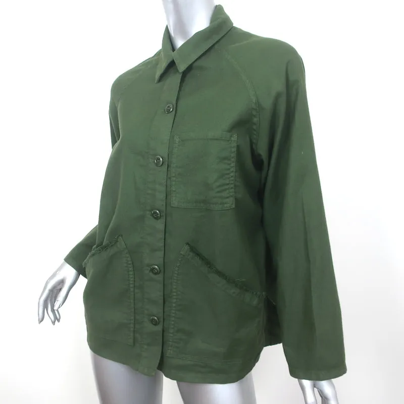 THE GREAT Frayed Army Jacket Dark Olive Size 1