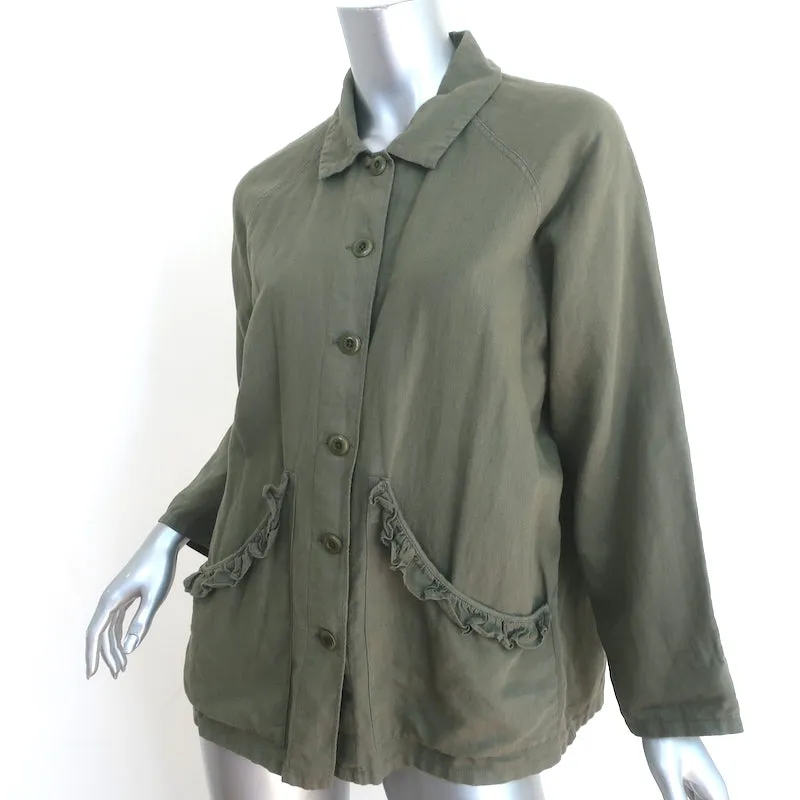 THE GREAT Tulip Jacket Army Green Linen-Cotton Size 1