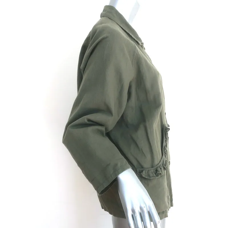 THE GREAT Tulip Jacket Army Green Linen-Cotton Size 1