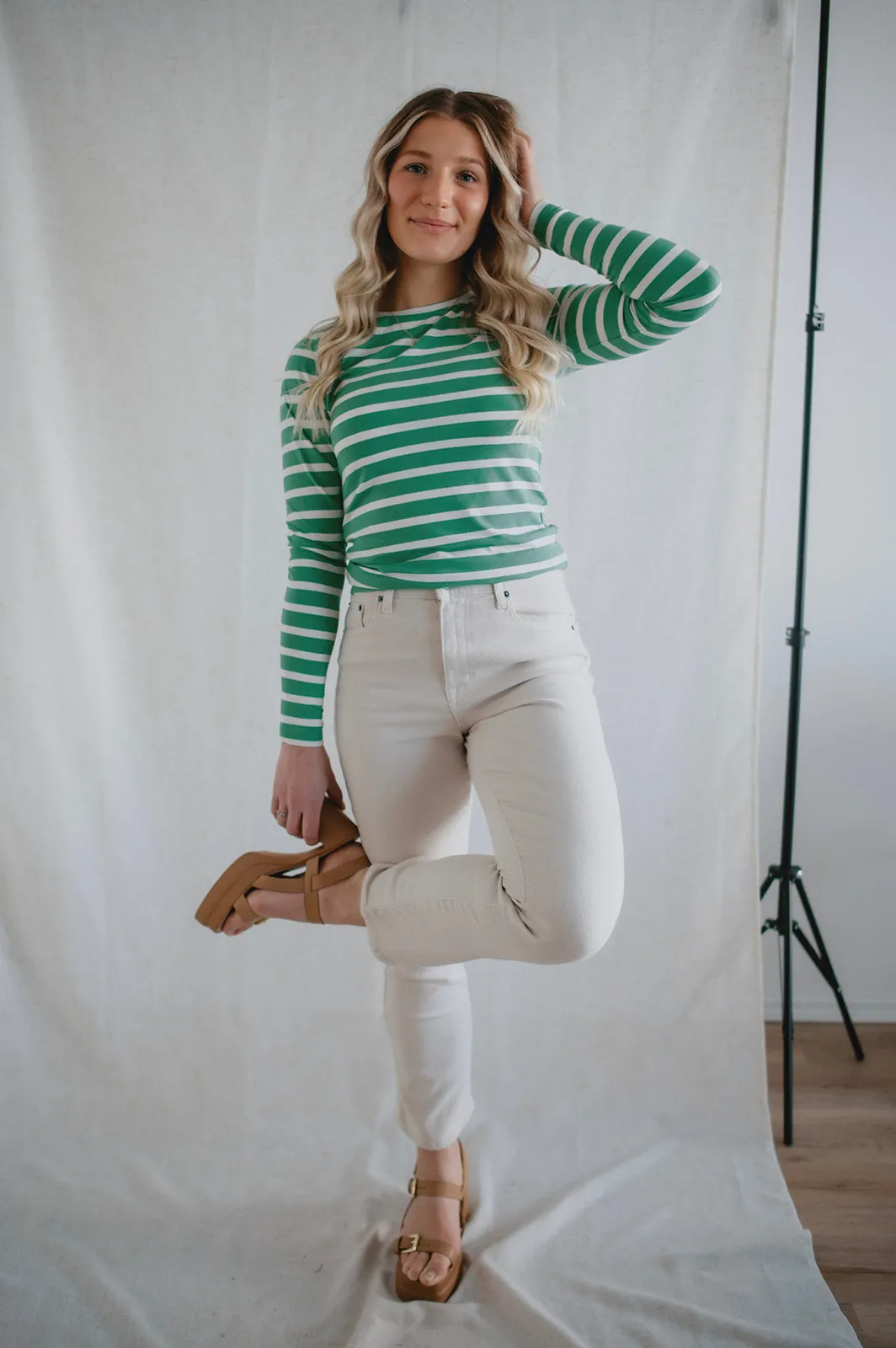 The Pamila Stripe Long Sleeve - Green Stripe - PLUS