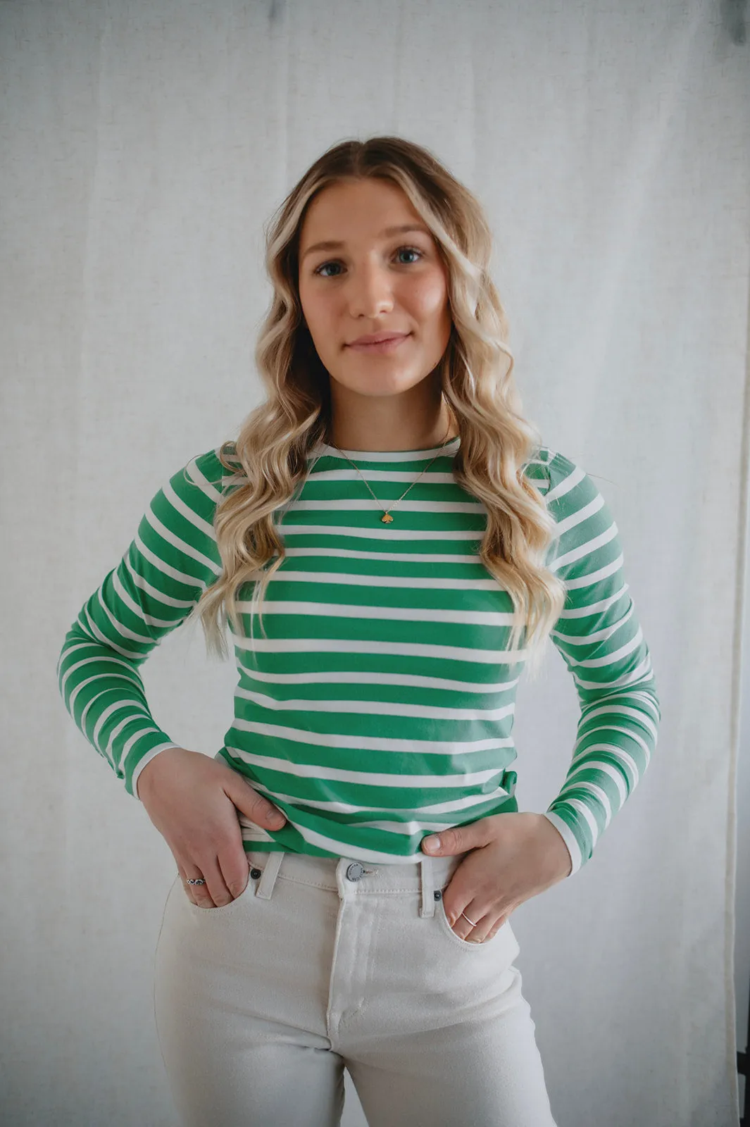 The Pamila Stripe Long Sleeve - Green Stripe - PLUS