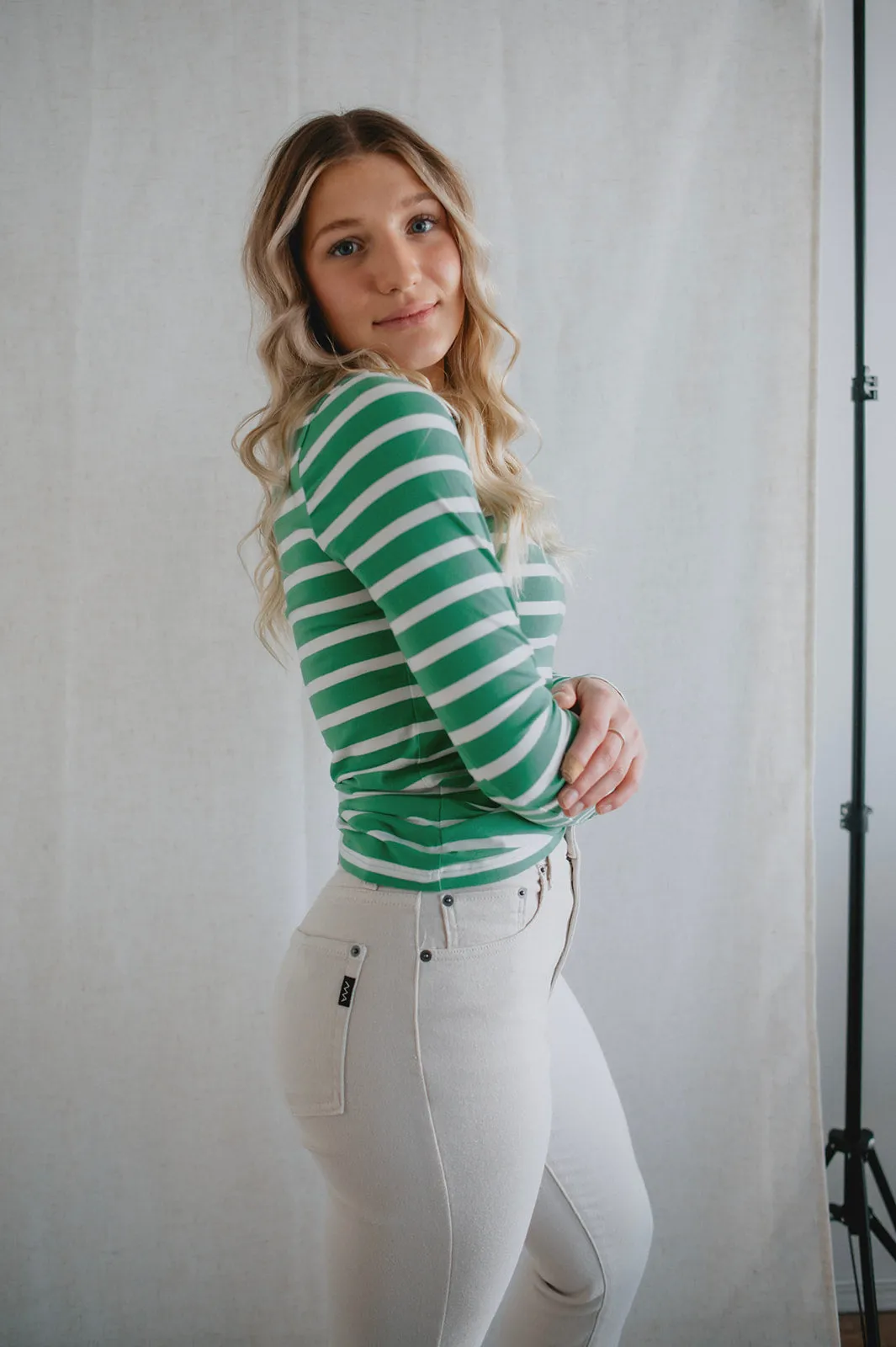 The Pamila Stripe Long Sleeve - Green Stripe - PLUS