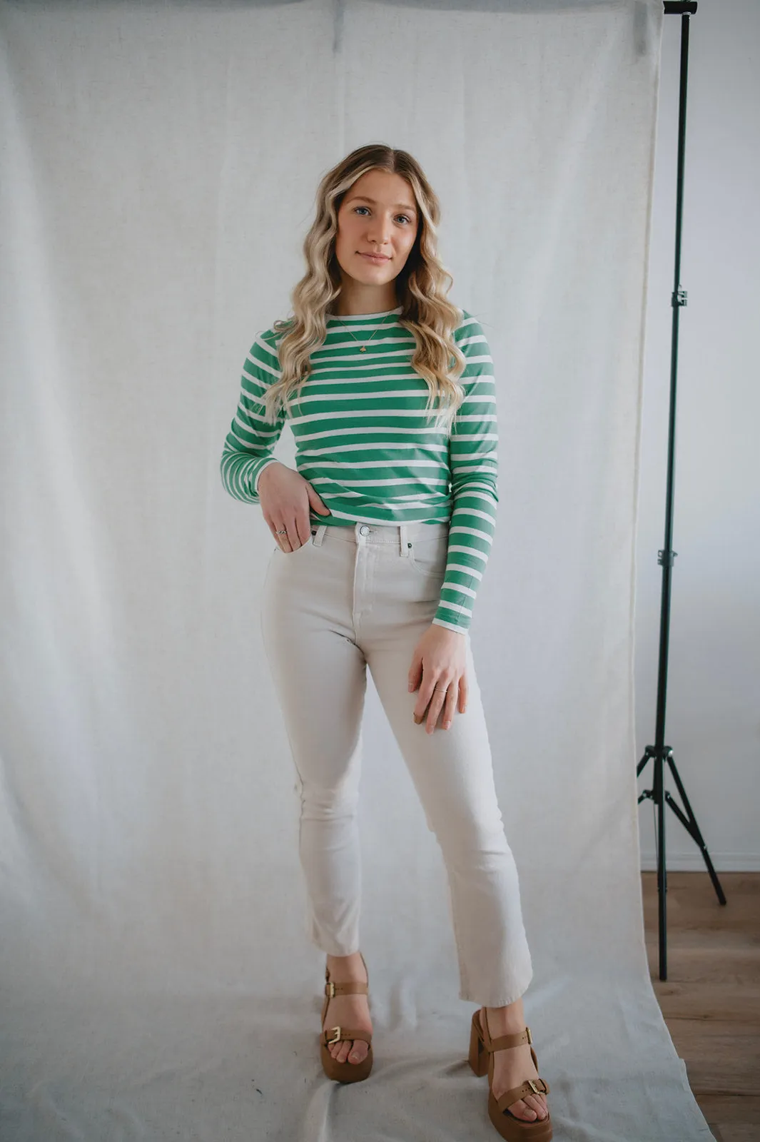 The Pamila Stripe Long Sleeve - Green Stripe - PLUS