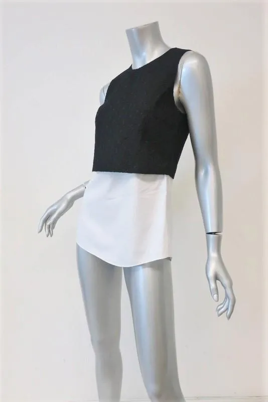 Theory Top Yuranda Black/White Eyelet Size Petite Sleeveless Blouse