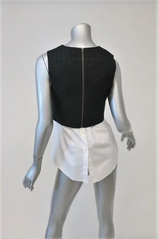 Theory Top Yuranda Black/White Eyelet Size Petite Sleeveless Blouse