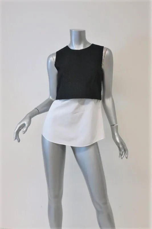 Theory Top Yuranda Black/White Eyelet Size Petite Sleeveless Blouse