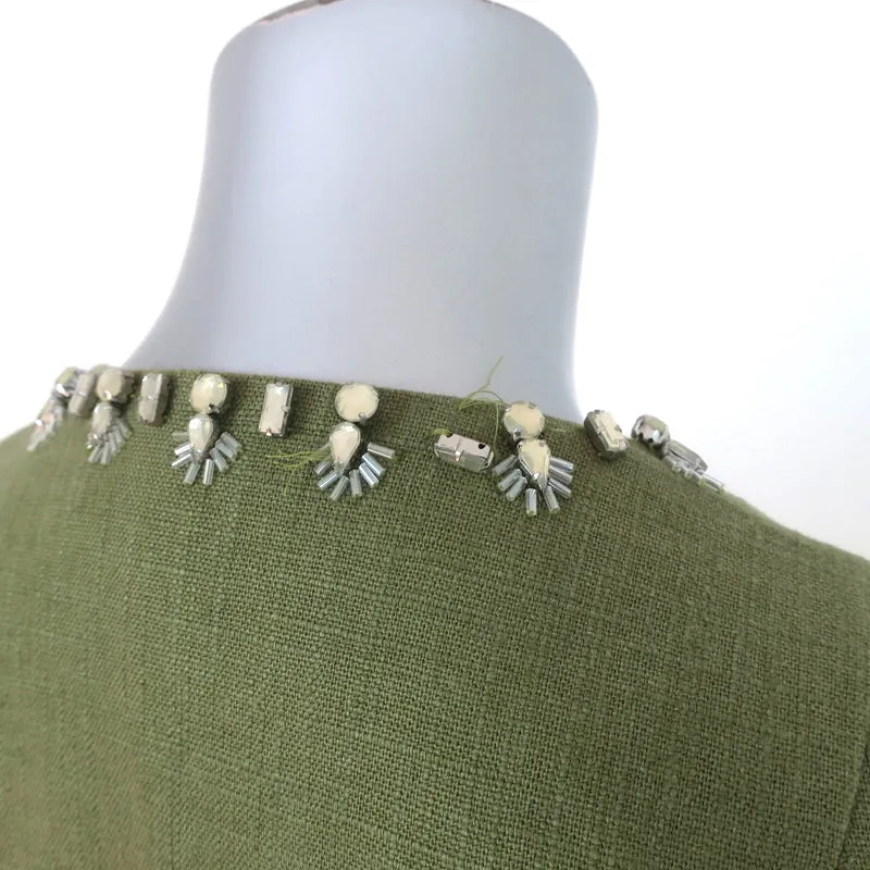 Tory Burch Crystal-Trim Jacket Avery Green Linen-Blend Size 0