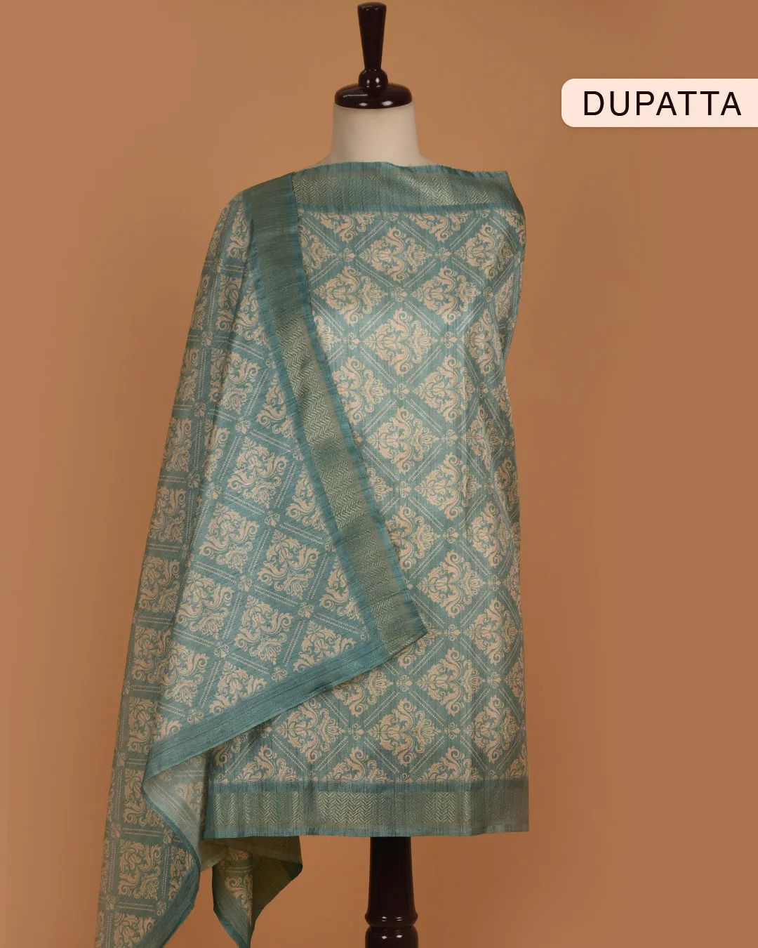 Turquoise Silk Blend Woven With Embroidery Unstitched Suit Fabric Set With Silk Blend Dupatta