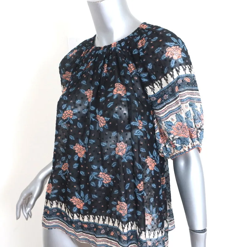 Ulla Johnson Blouse Inez Floral Print Silk Chiffon Size 6 Puff Sleeve Top