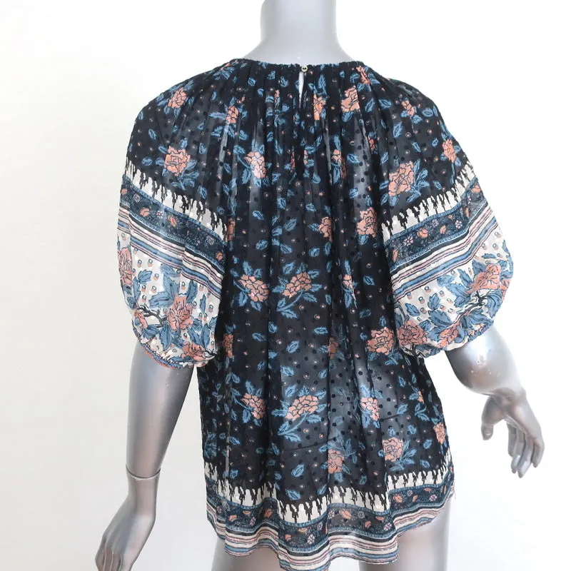 Ulla Johnson Blouse Inez Floral Print Silk Chiffon Size 6 Puff Sleeve Top