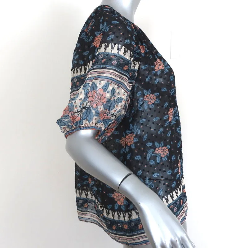 Ulla Johnson Blouse Inez Floral Print Silk Chiffon Size 6 Puff Sleeve Top