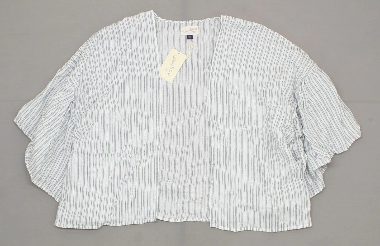 Universal Thread Women's Woven Striped Flounce Sleeve Open Kimono Jacket