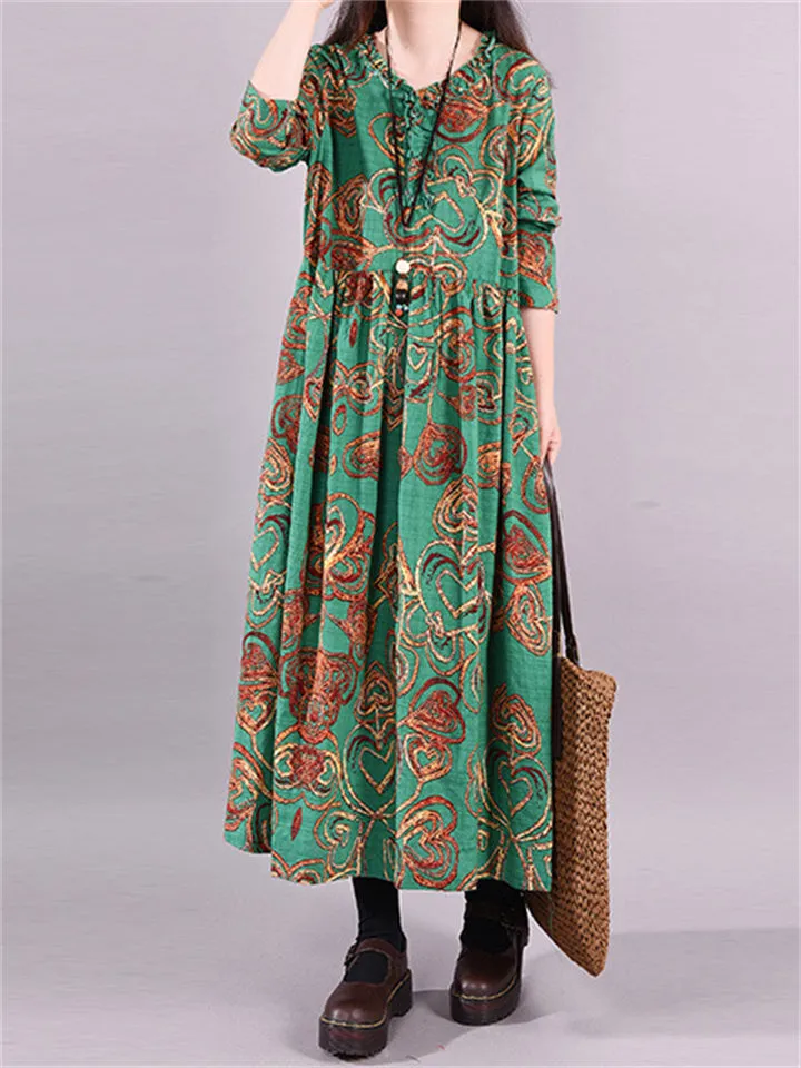 V-neck Loose Cotton Linen Dress