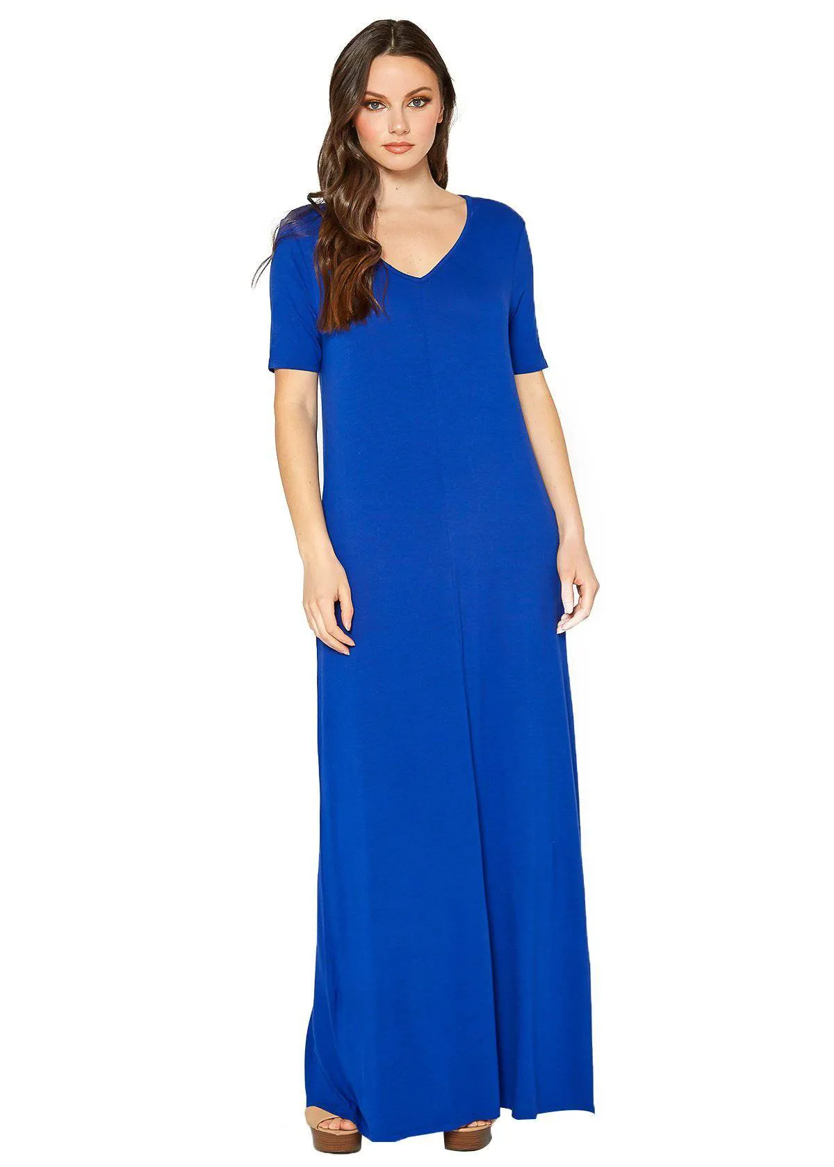 V-neck Short Sleeve Maxi Dress With Pockets by Shop at Konus
