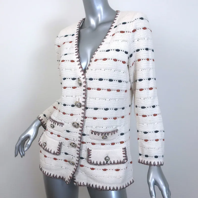 Veronica Beard Ceriani Knit Jacket Cream Linen-Cotton Size Small
