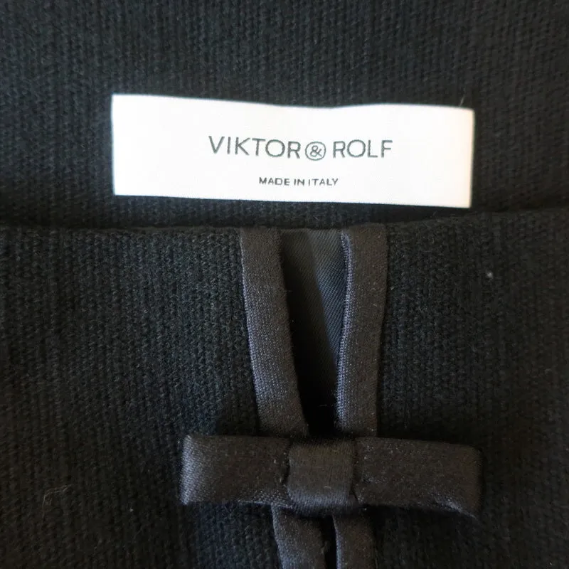 Viktor & Rolf Bow Neck Dress Black Satin-Trim Wool Size 40 Sleeveless Sheath