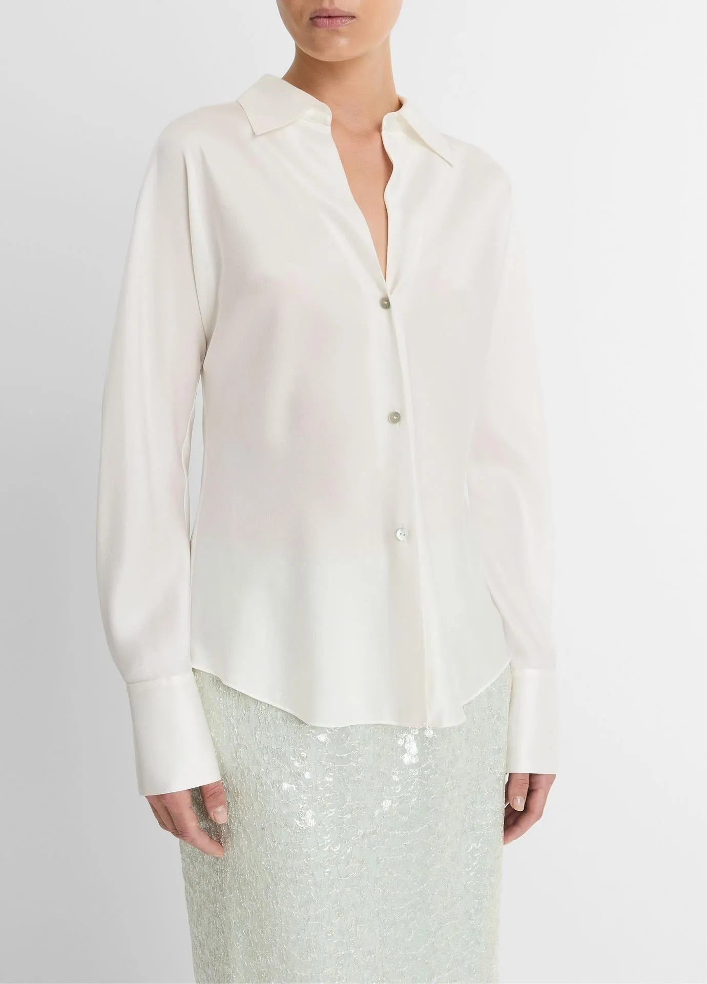 Vince Silk Bias Long-Sleeve Blouse in Off-White