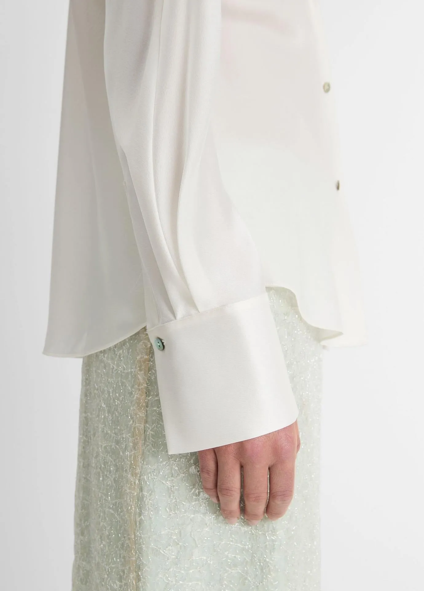 Vince Silk Bias Long-Sleeve Blouse in Off-White