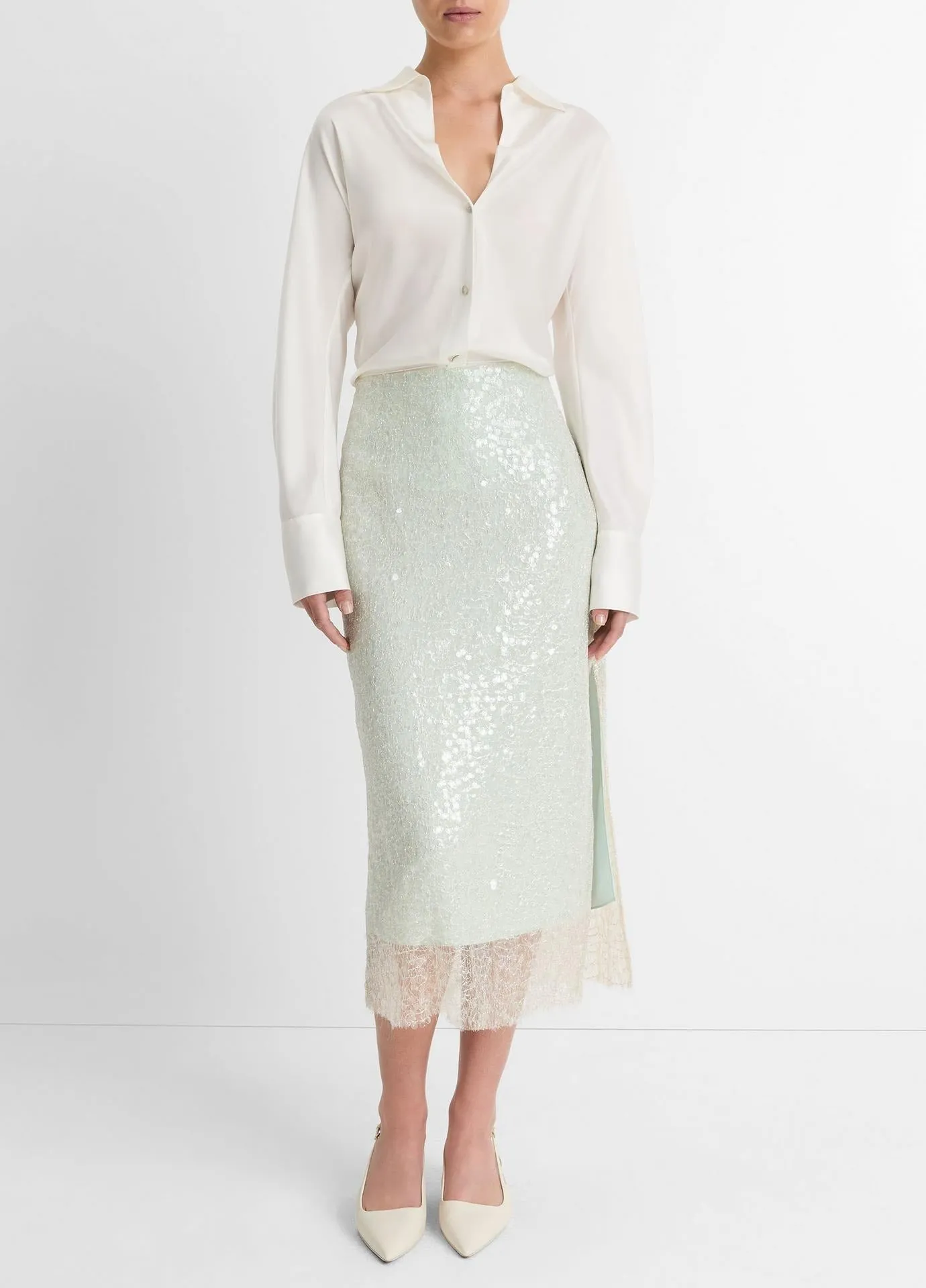 Vince Silk Bias Long-Sleeve Blouse in Off-White