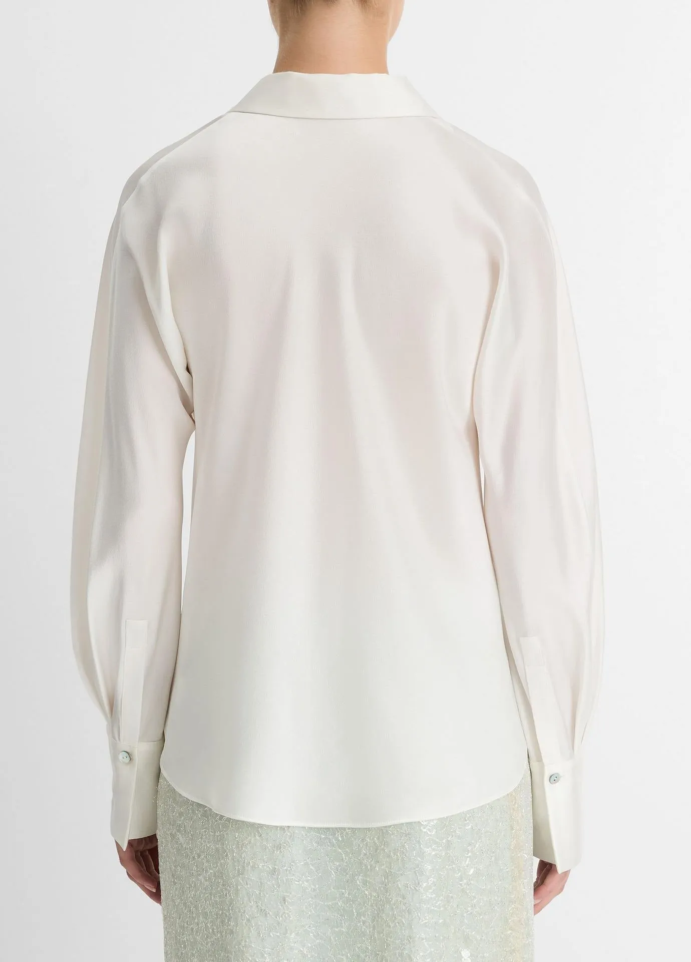 Vince Silk Bias Long-Sleeve Blouse in Off-White