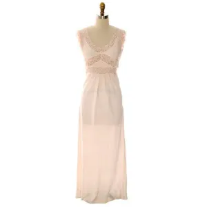 Vintage 1940s Nightgown Rayon Pale Pink W/ Lace 40" Bust Medium Large