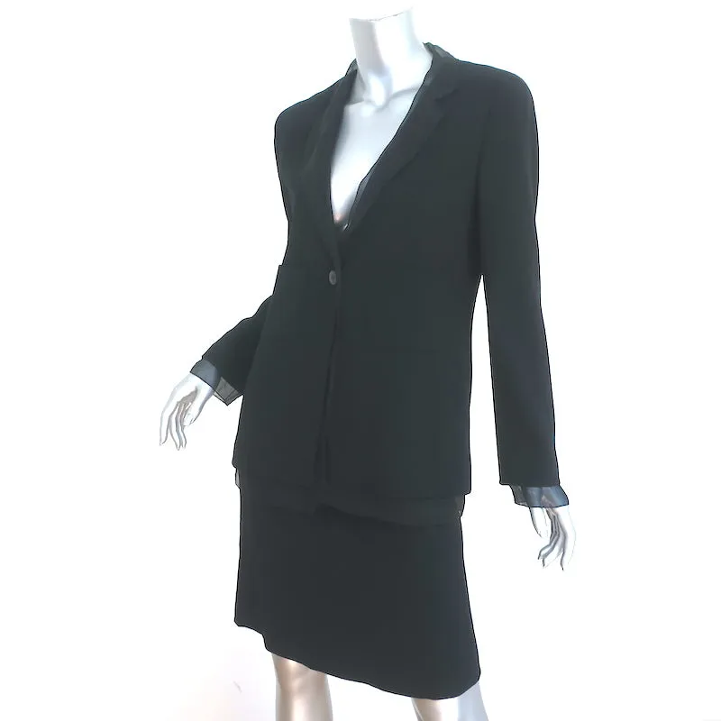 Vintage Chanel 98A Skirt Suit Black Chiffon-Trimmed Wool Size 38
