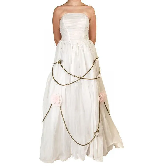 Vintage Winter White Chiffon Ballgown 1950S Details Wedding Gown 32-24-Free