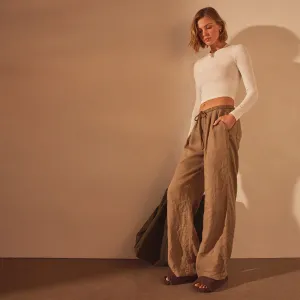Wide Leg Relaxed Linen Pant - Cashew Pigment