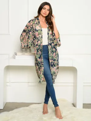 WOMEN'S 3/4 SLEEVE CHIFFON FLORAL CARDIGAN