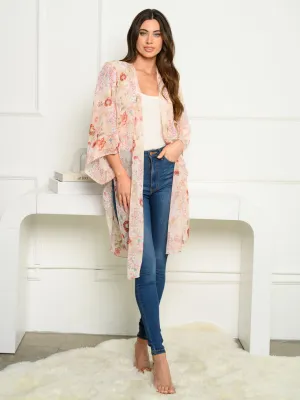 WOMEN'S 3/4 SLEEVE CHIFFON FLORAL CARDIGAN