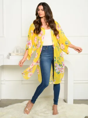 WOMEN'S 3/4 SLEEVE CHIFFON FLORAL CARDIGAN