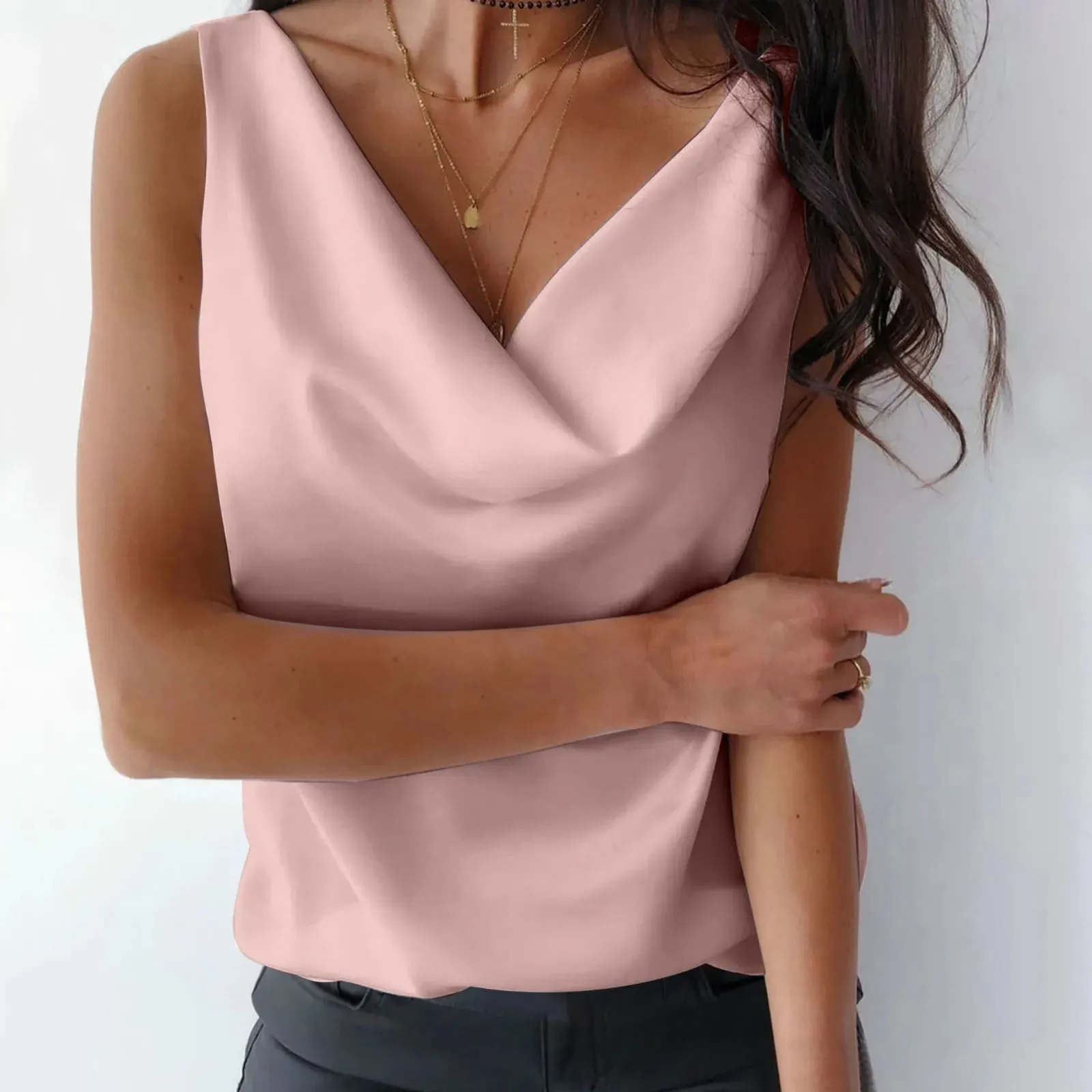 Women's Casual Satin Vest Ladies V Neck Temperament Sleeveless Suspender Camisole Summer Loose Street Stylish Camisole Tops
