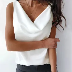 Women's Casual Satin Vest Ladies V Neck Temperament Sleeveless Suspender Camisole Summer Loose Street Stylish Camisole Tops